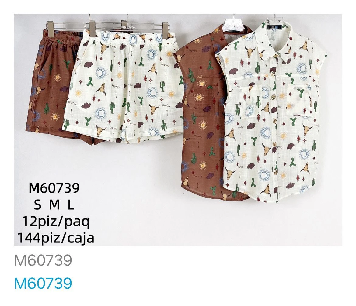 Conjunto de camisa sin mangas y shorts con estampado desértico-M60739