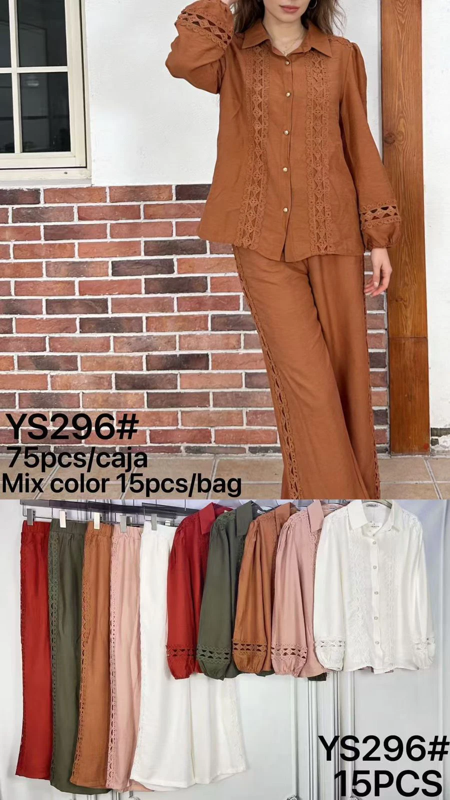 Conjunto con detalles de encaje y pantalón palazzo-YS296