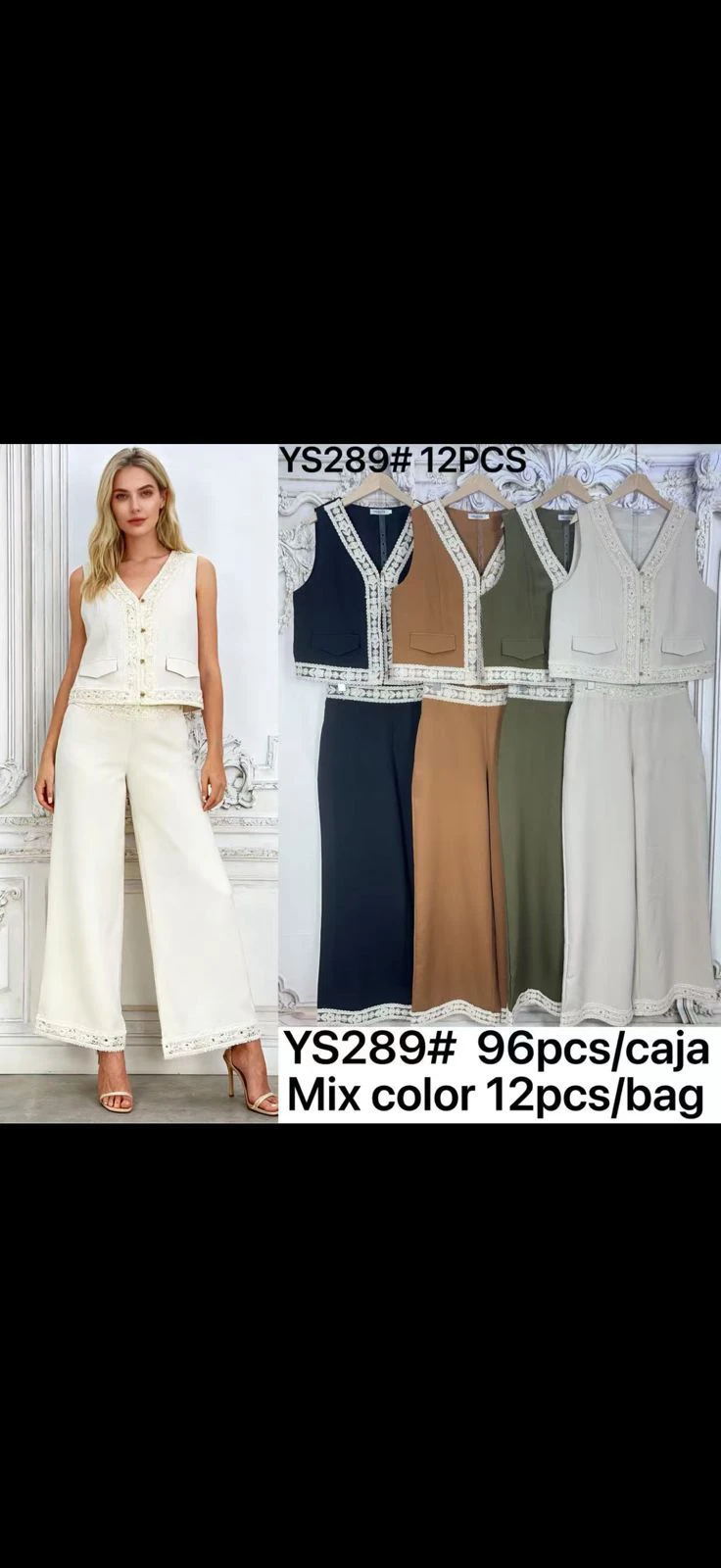 Conjunto de chaleco sin mangas y pantalón de pierna ancha-YS289