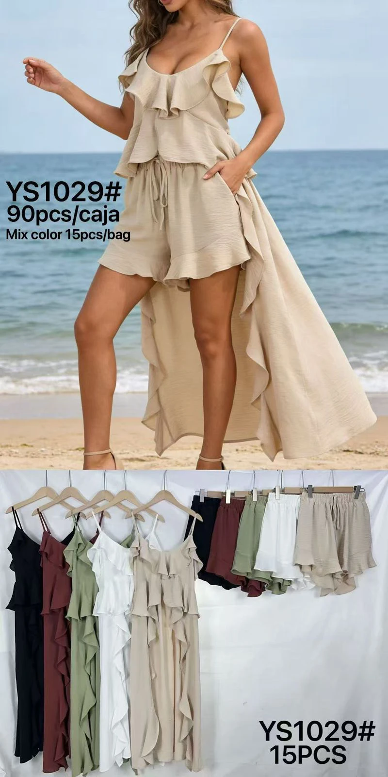 Conjunto de top de tirantes con volantes y shorts-YS1029