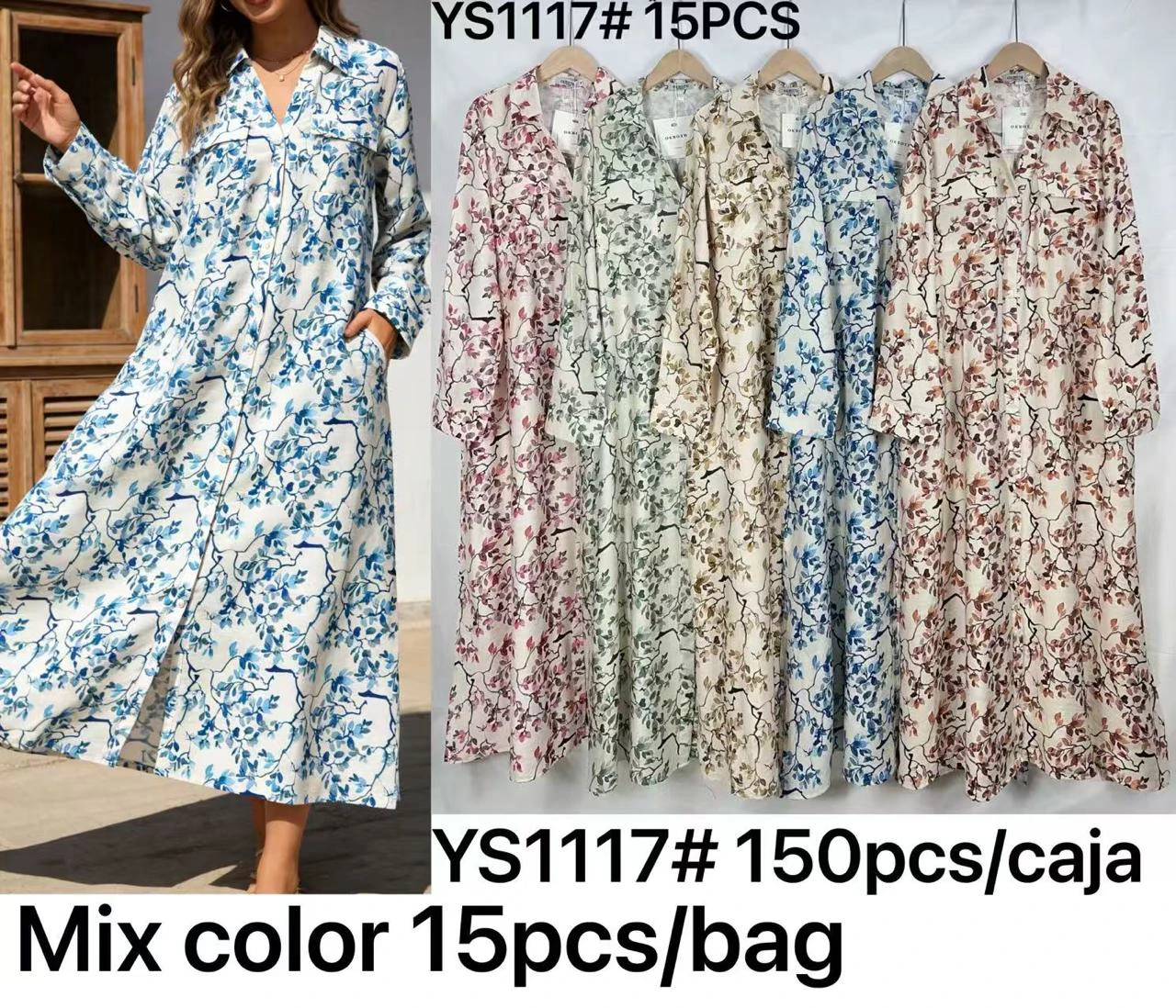 Vestido camisero largo estampado-YS1117