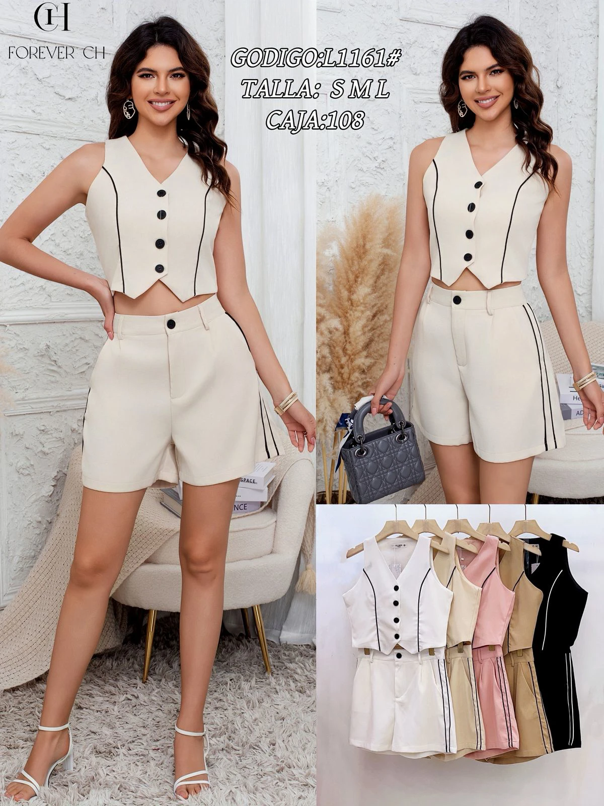 Conjunto de top y shorts con ribete-L1161