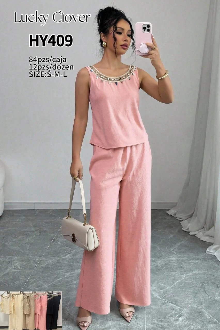 Conjunto de top sin mangas y pantalón Palazzo-HY409