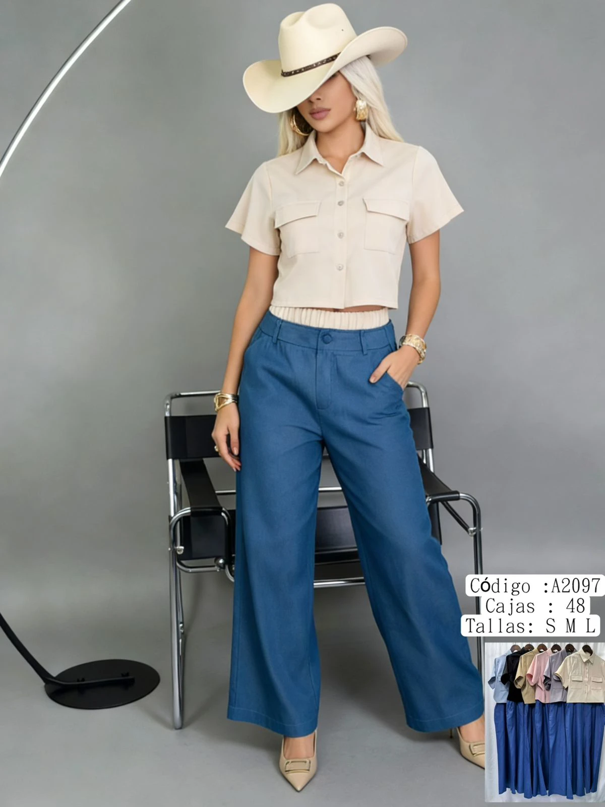 Conjunto de camisa de manga corta y pantalón Palazzo-A2097