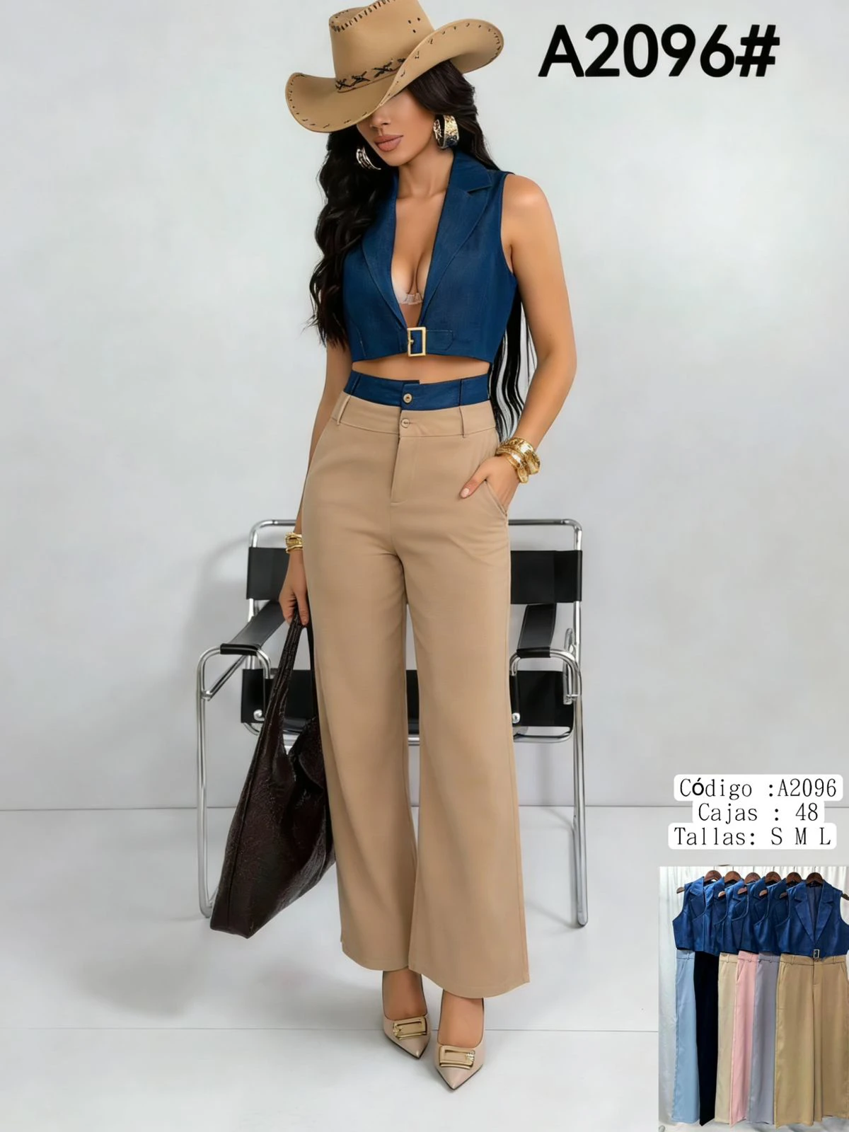 Conjunto de top sin mangas y pantalón de pierna ancha-A2096