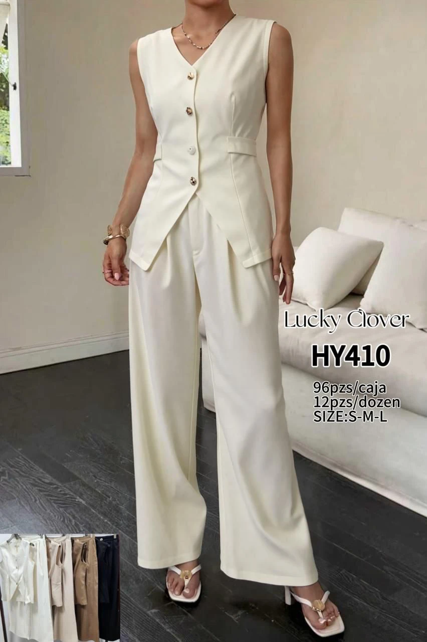 Conjunto de chaleco sin mangas y pantalón palazzo-HY410