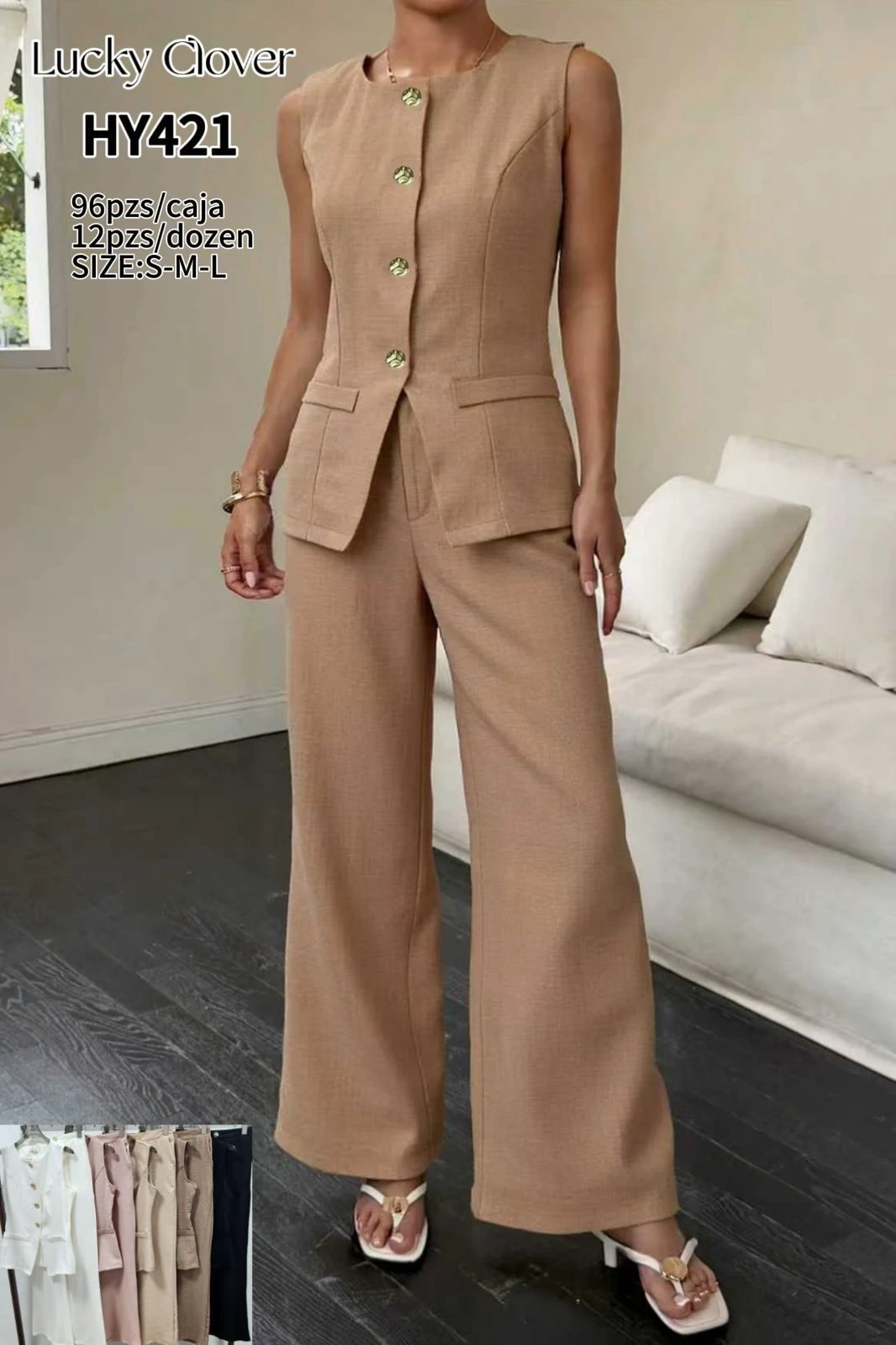 Conjunto de chaleco sin mangas y pantalón palazzo-HY421