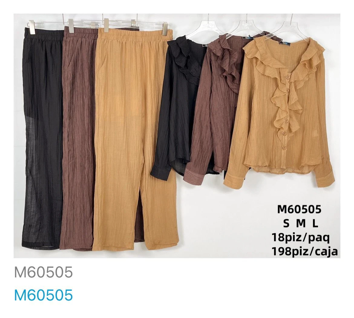 Conjunto de pantalón y blusa con olanes-M60505