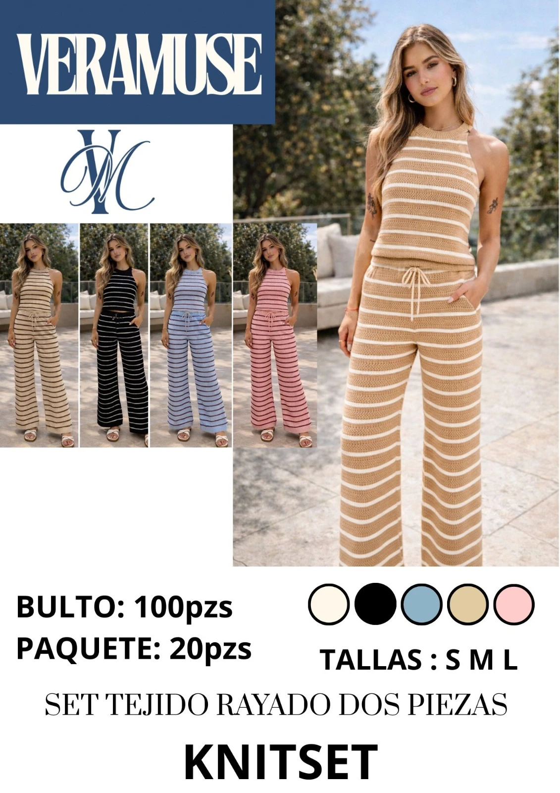 Conjunto Tejido Rayado de Dos Piezas-KNITSET