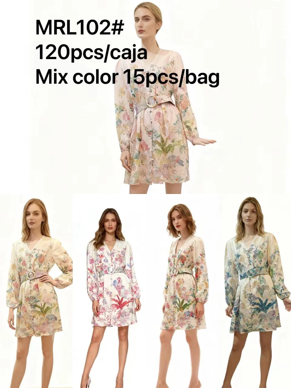Vestido floral con cinturón-MRL102