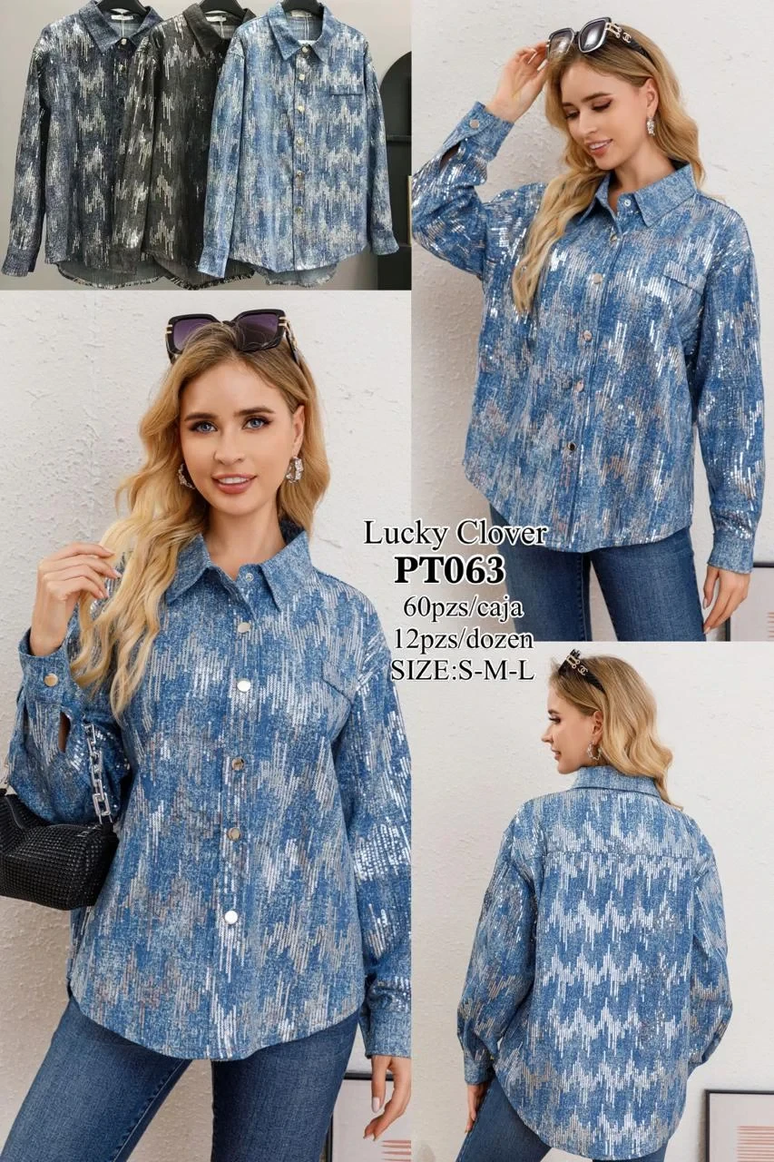 Camisa de manga larga con estampado brillante-PT063