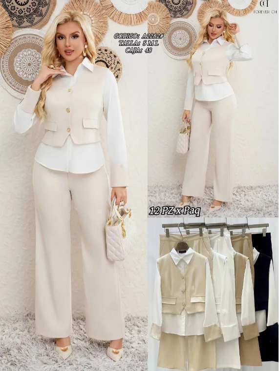 Conjunto de Blusa, Chaleco y Pantalón-A2282