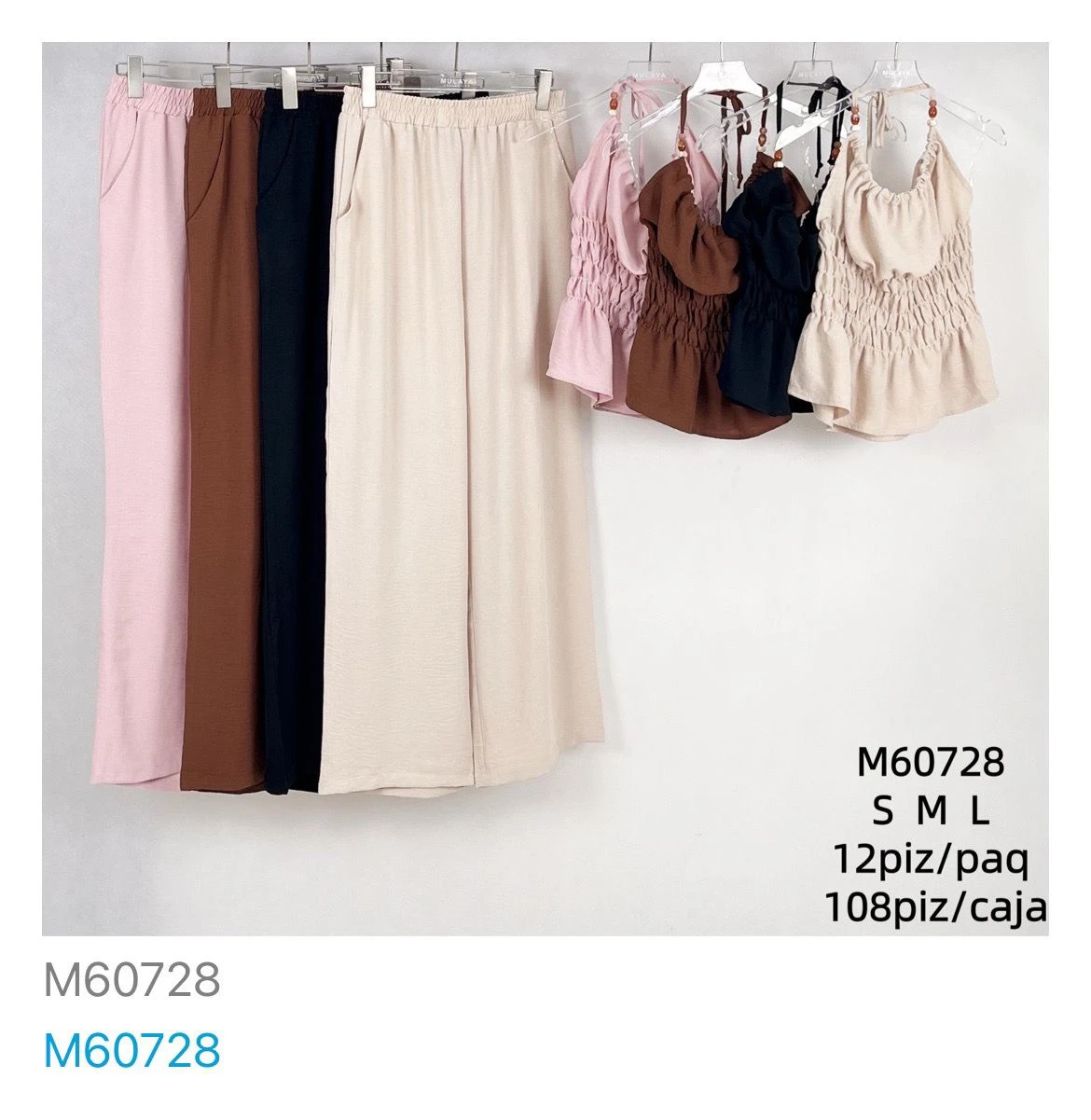 Conjunto de Pantalones Anchos y Blusas Fruncidas-M60728