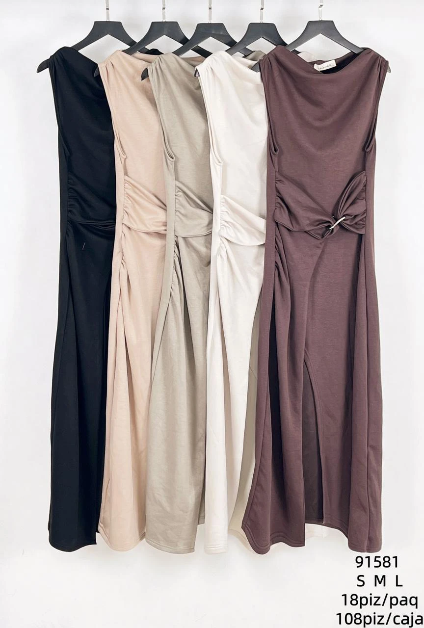 Vestido midi de tirantes fruncido-91581