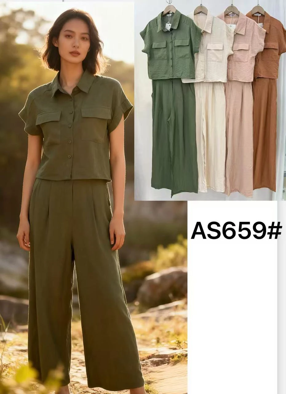 Conjunto casual de camisa y pantalón-AS659