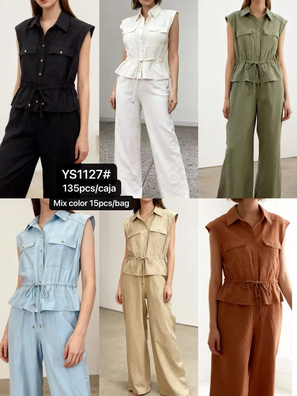Conjunto de Blusa sin Mangas y Pantalón Ancho-YS1127