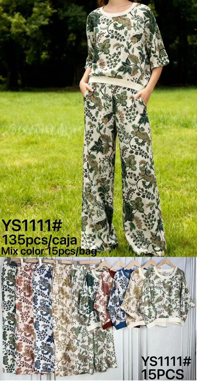 Conjunto de Blusa y Pantalones Estampados-YS1111