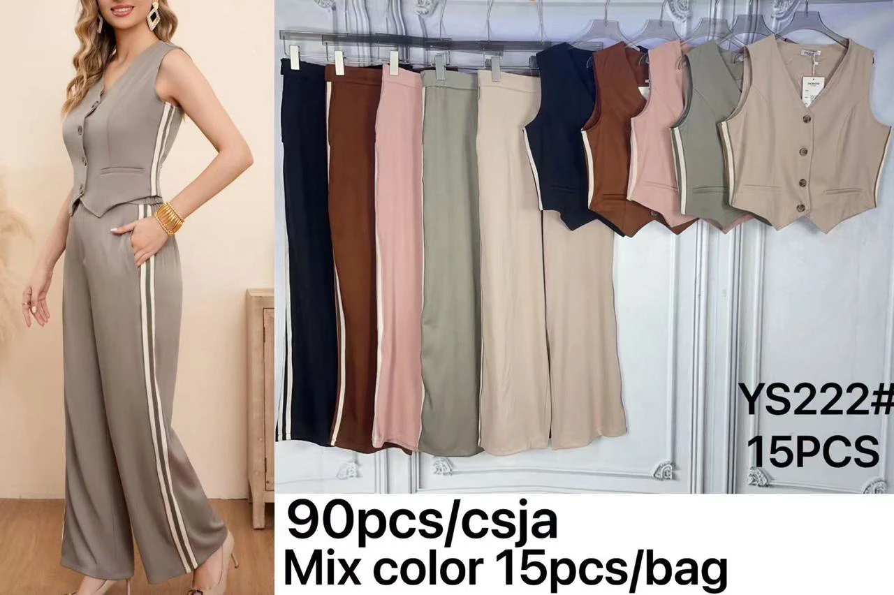 Conjunto de Chaleco sin Mangas y Pantalones de Pierna Ancha-YS222
