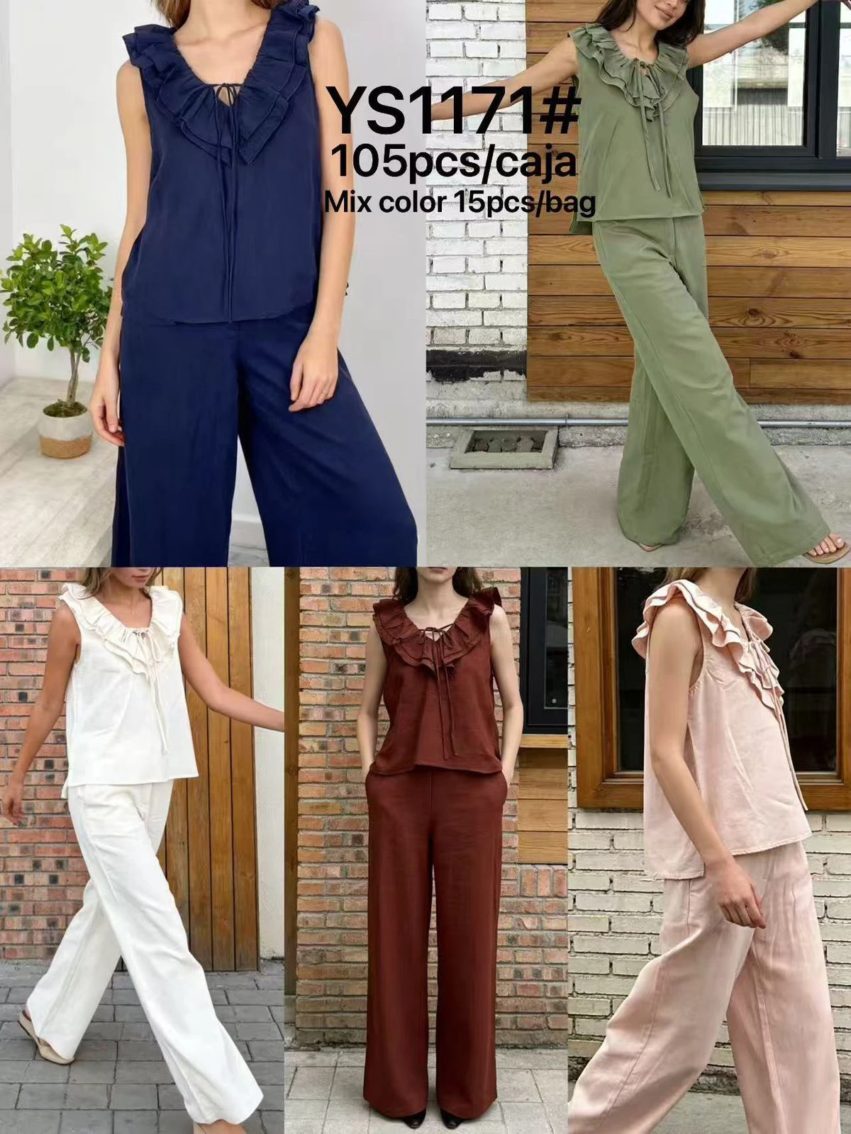 Conjunto de Top de Volantes y Pantalón Ancho-YS1171