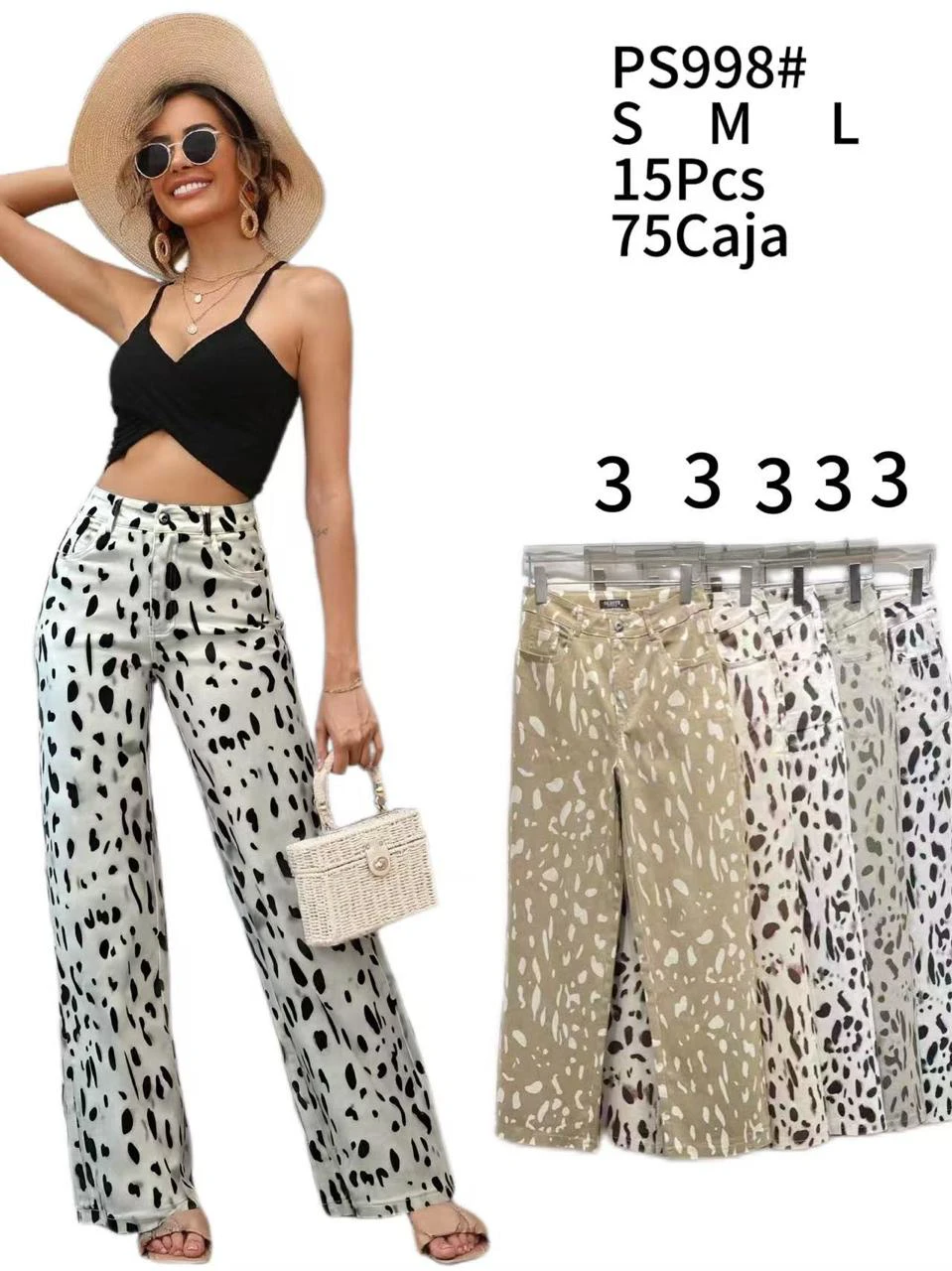 Pantalones anchos estampados de mujer-PS998