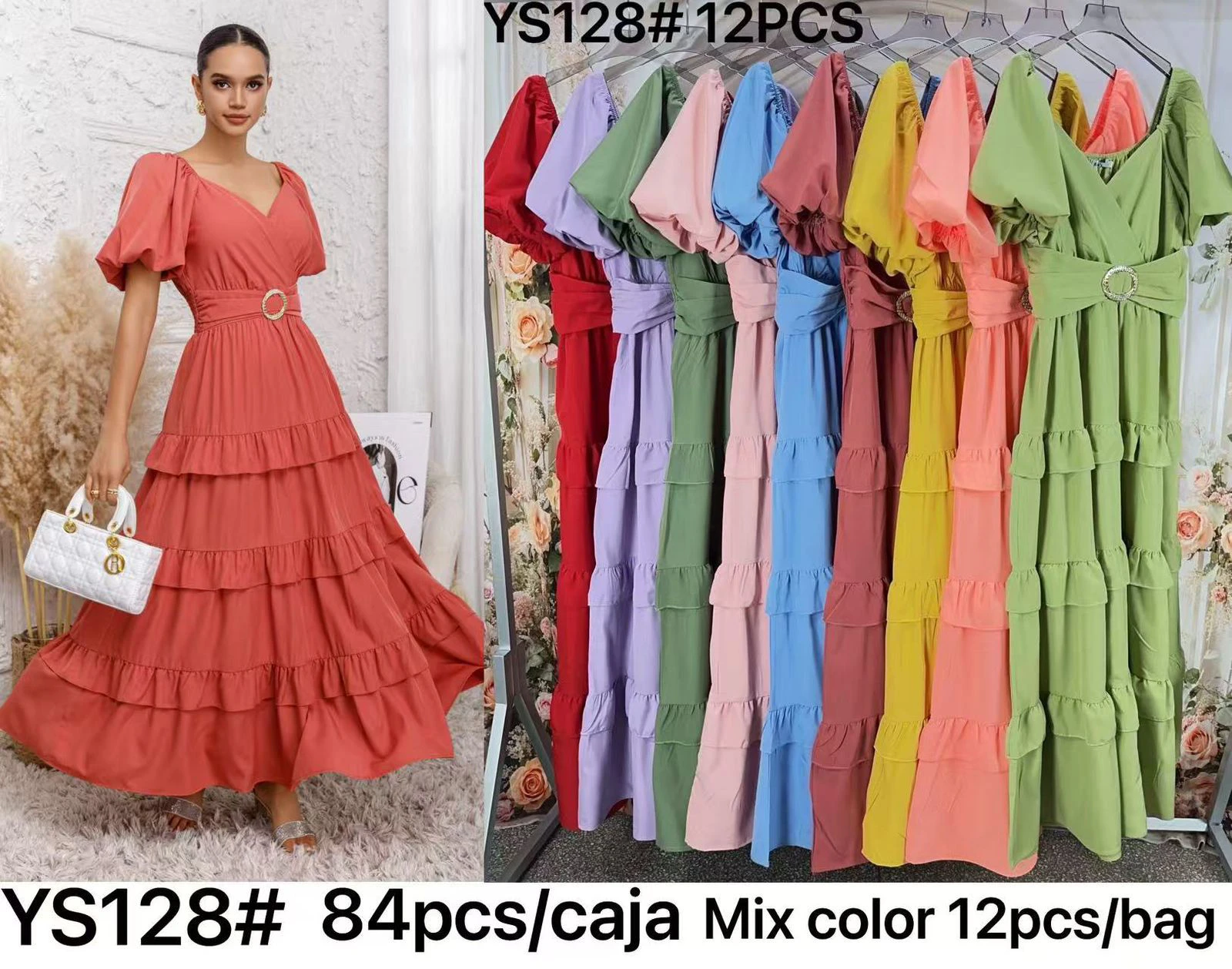 Vestido Largo Maxi con Volantes-YS128