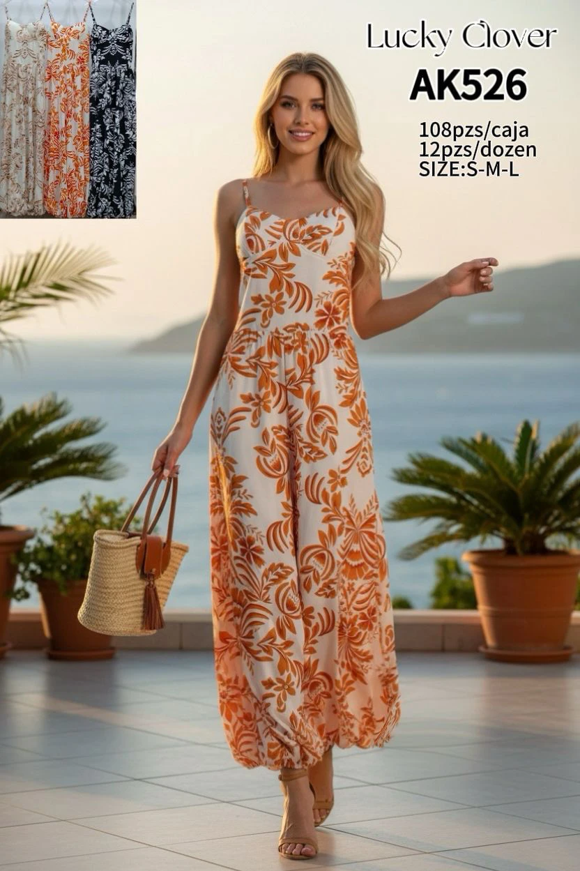 Vestido largo estampado floral de tirantes-AK526