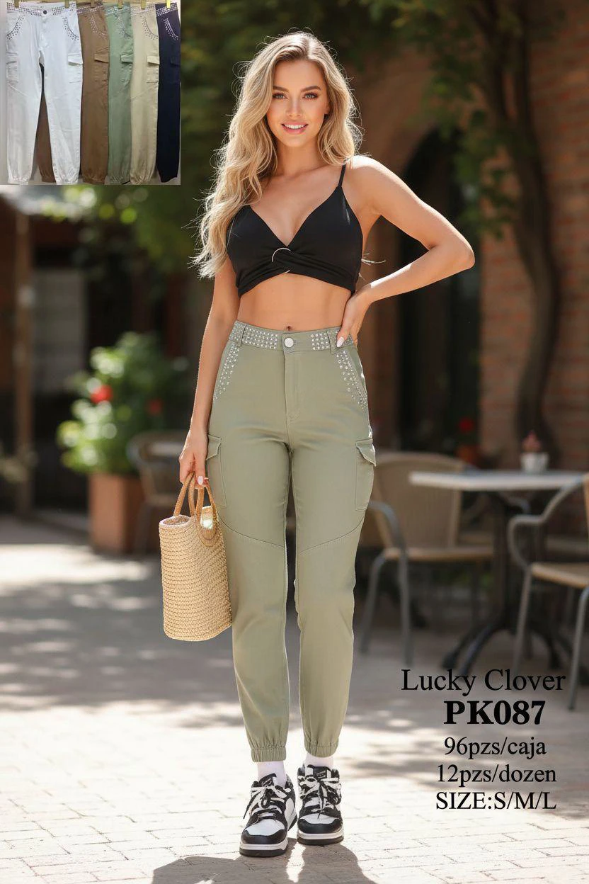 Pantalón cargo con detalle de brillantes-PK087
