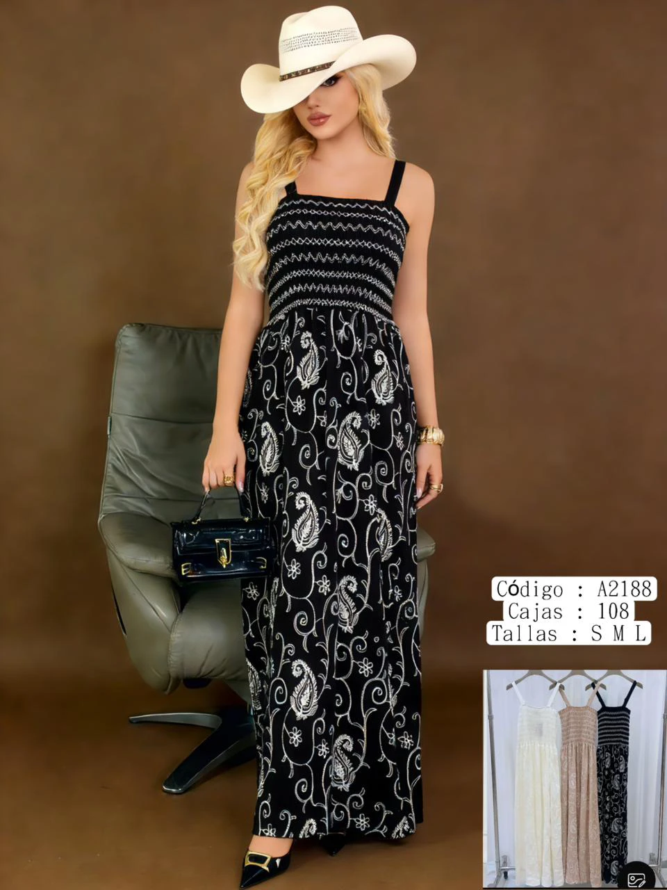 Vestido largo con tirantes y estampado-A2188