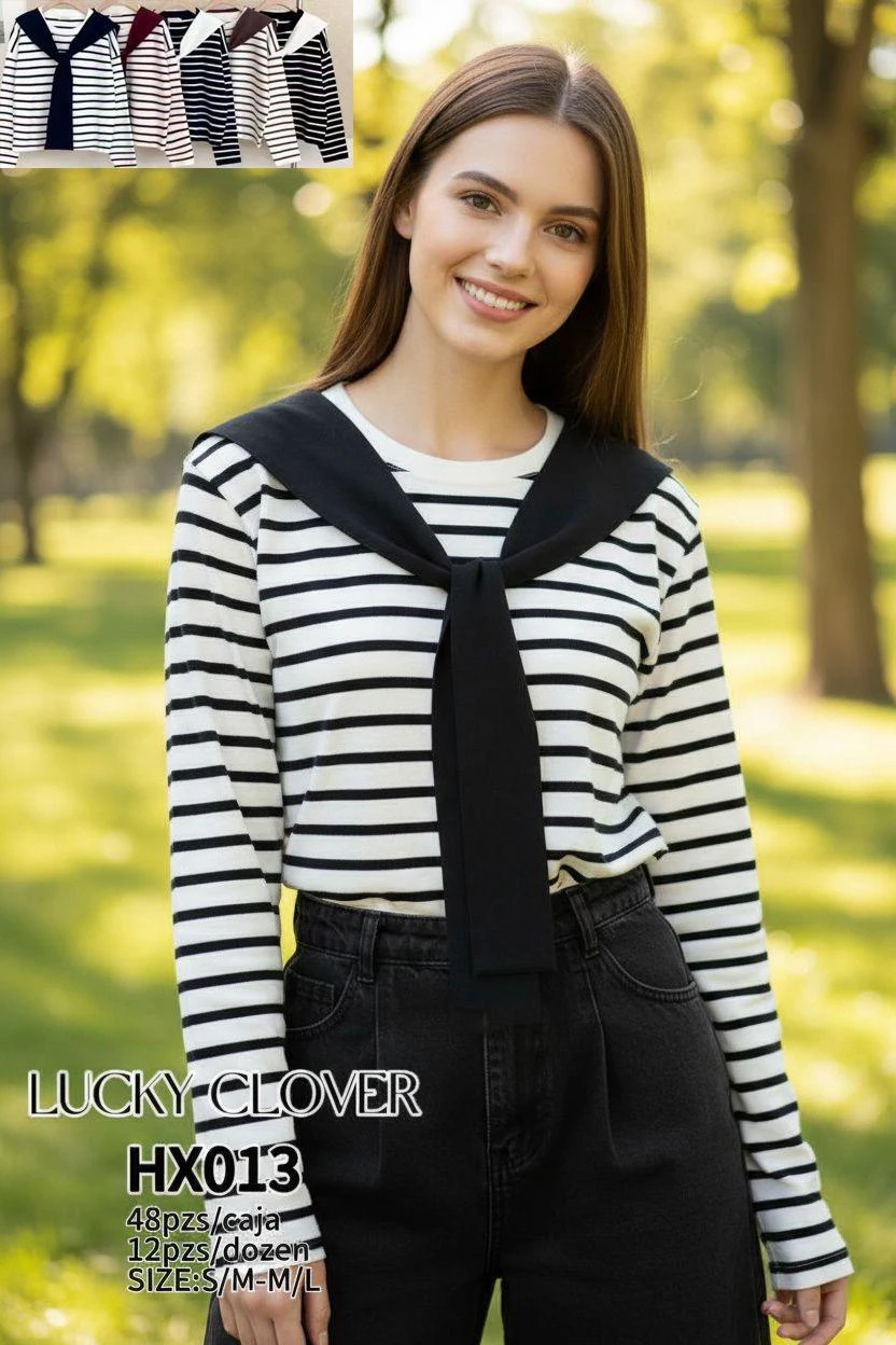 Blusa a rayas con corbata-HX013