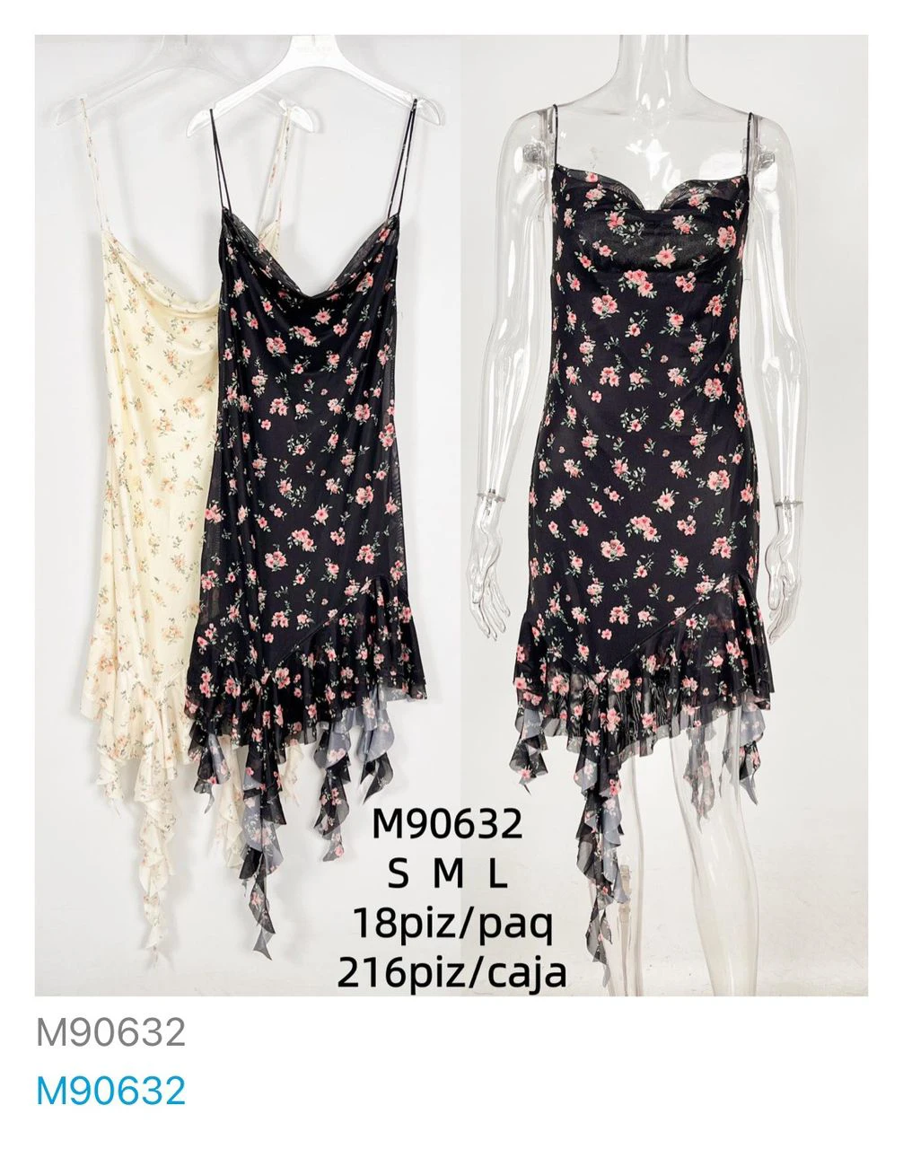 Vestido con estampado floral y encaje-M90632