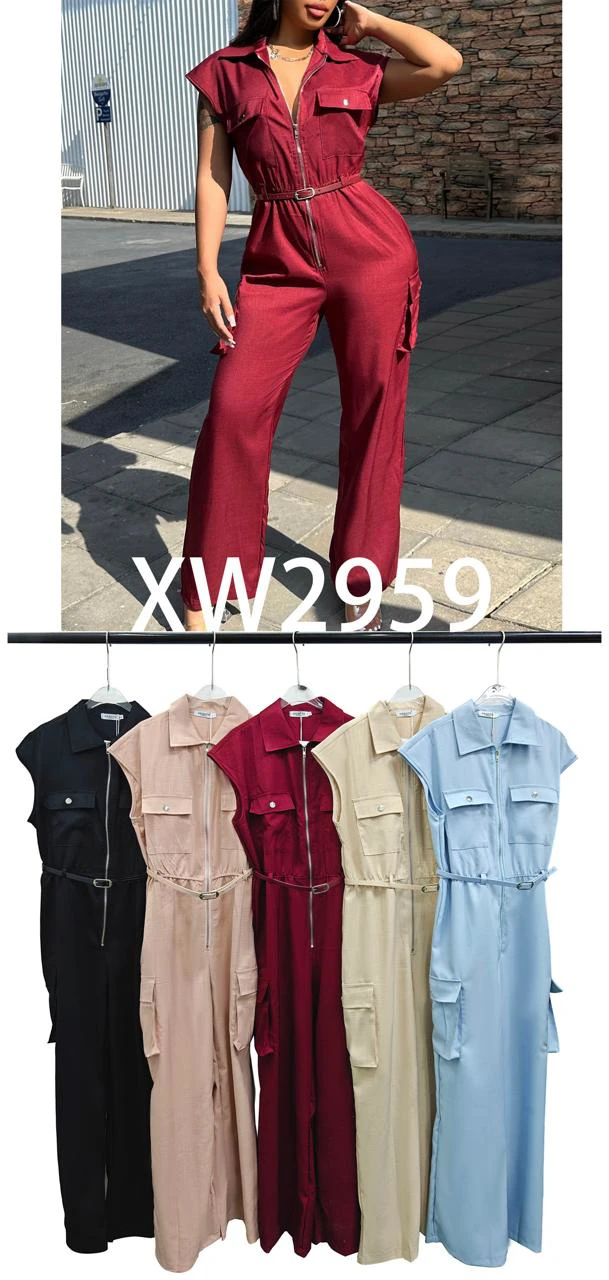 Jumpsuit con cremallera y cinturón-XW2959