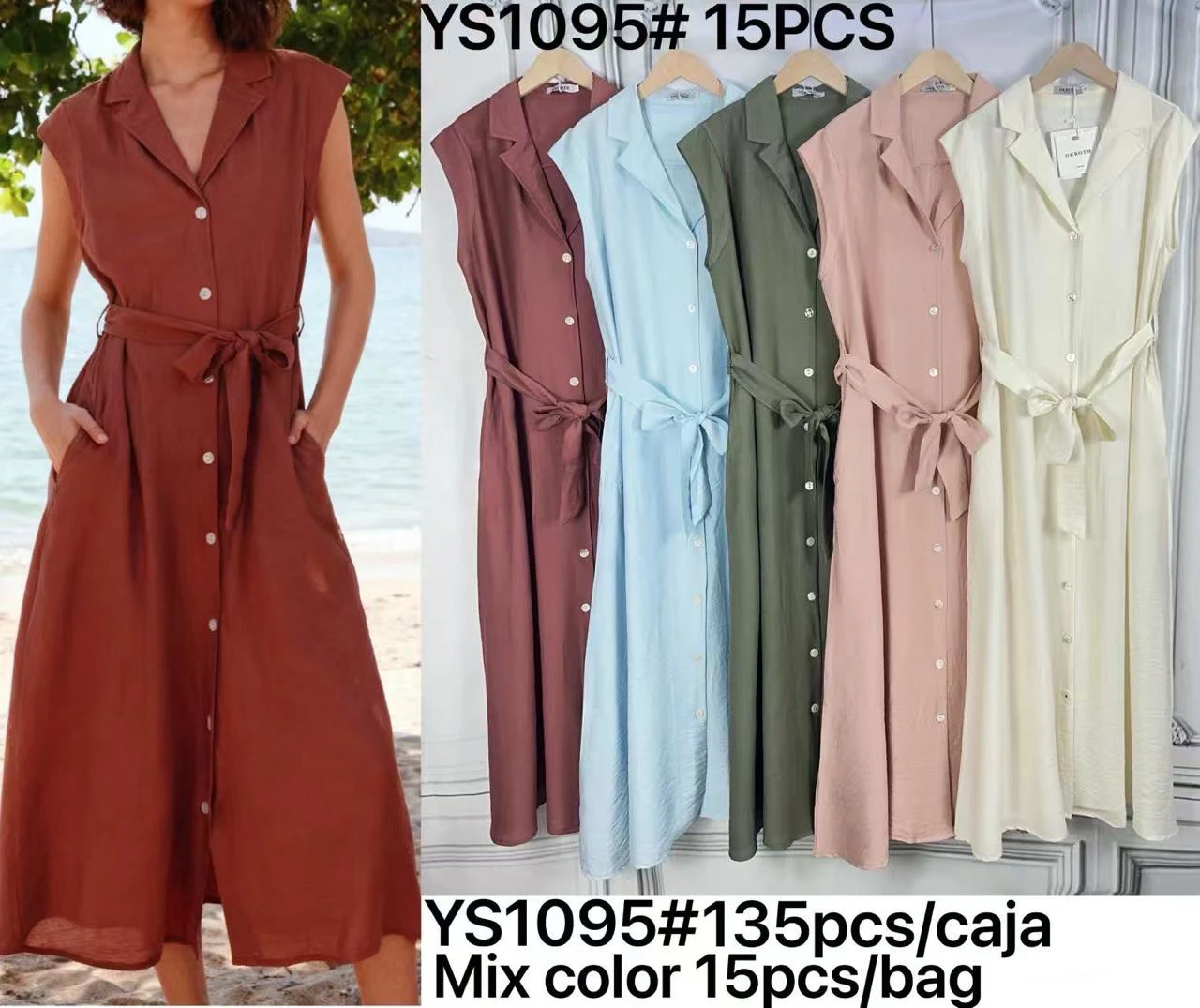 Vestido camisero con cinturón-YS1095