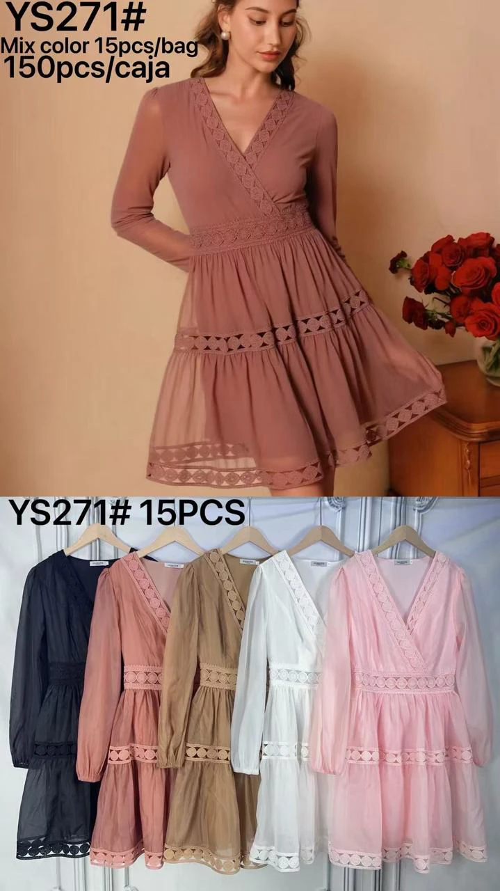 Vestido cruzado con encaje-YS271