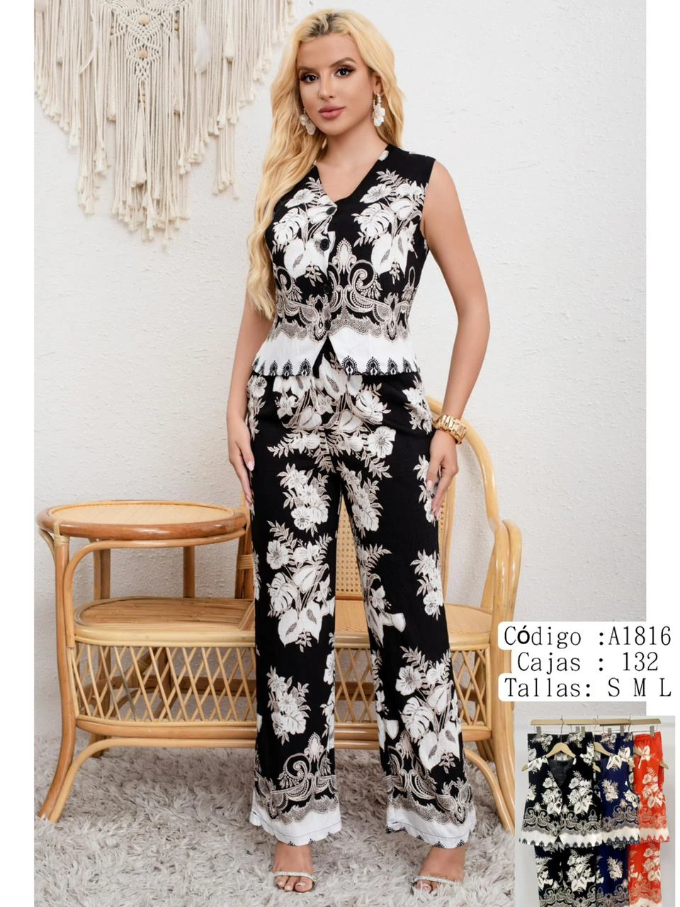 Conjunto de Top Sin Mangas y Pantalones Estampados-A1816