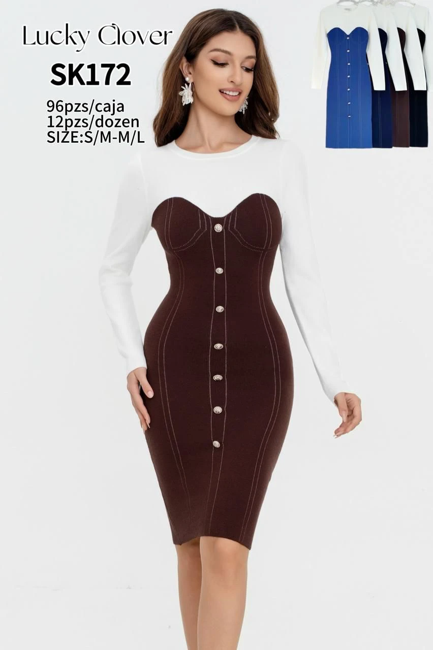 Vestido de manga larga con diseño de corsé-SK172