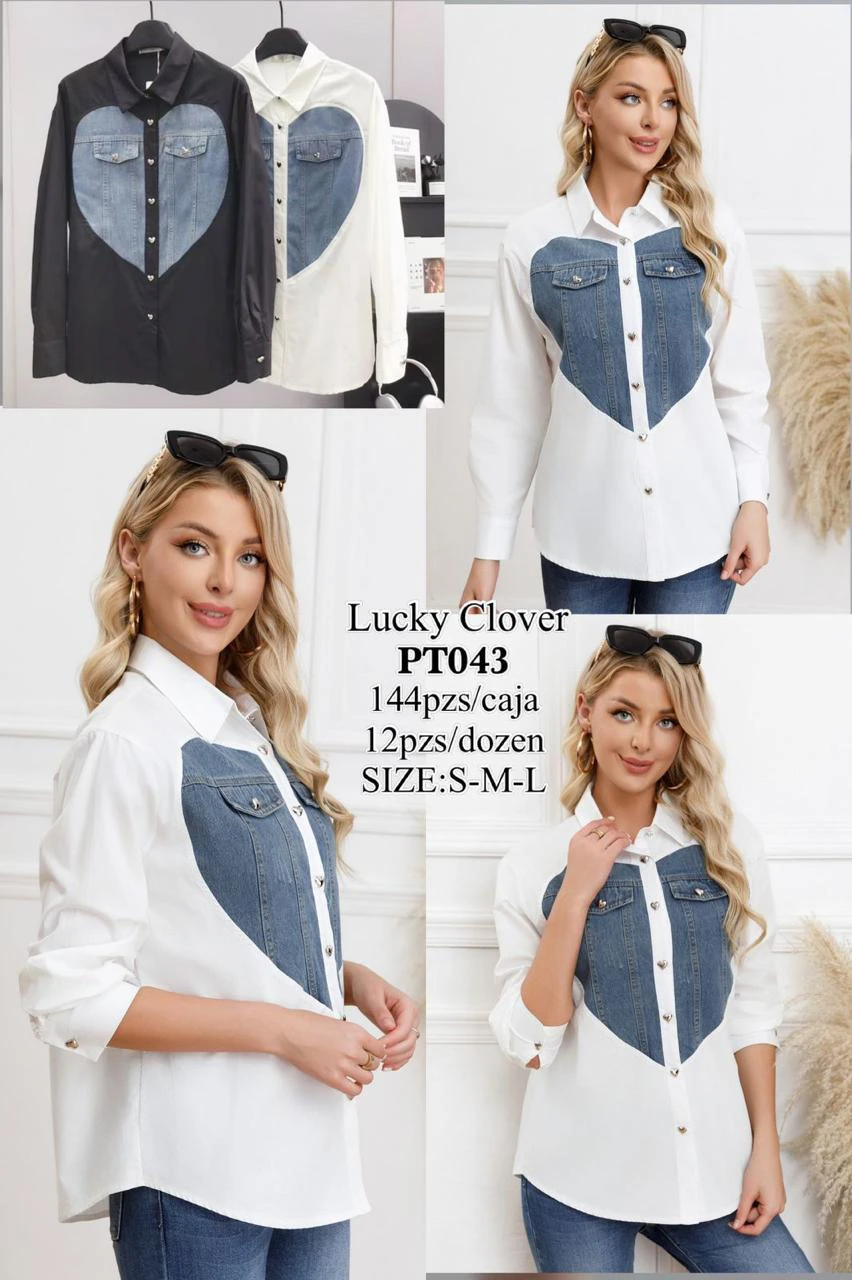Camisa con diseño de corazón en mezclilla-PT043