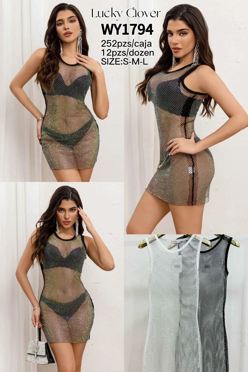 Vestido transparente con brillantes-WY1794