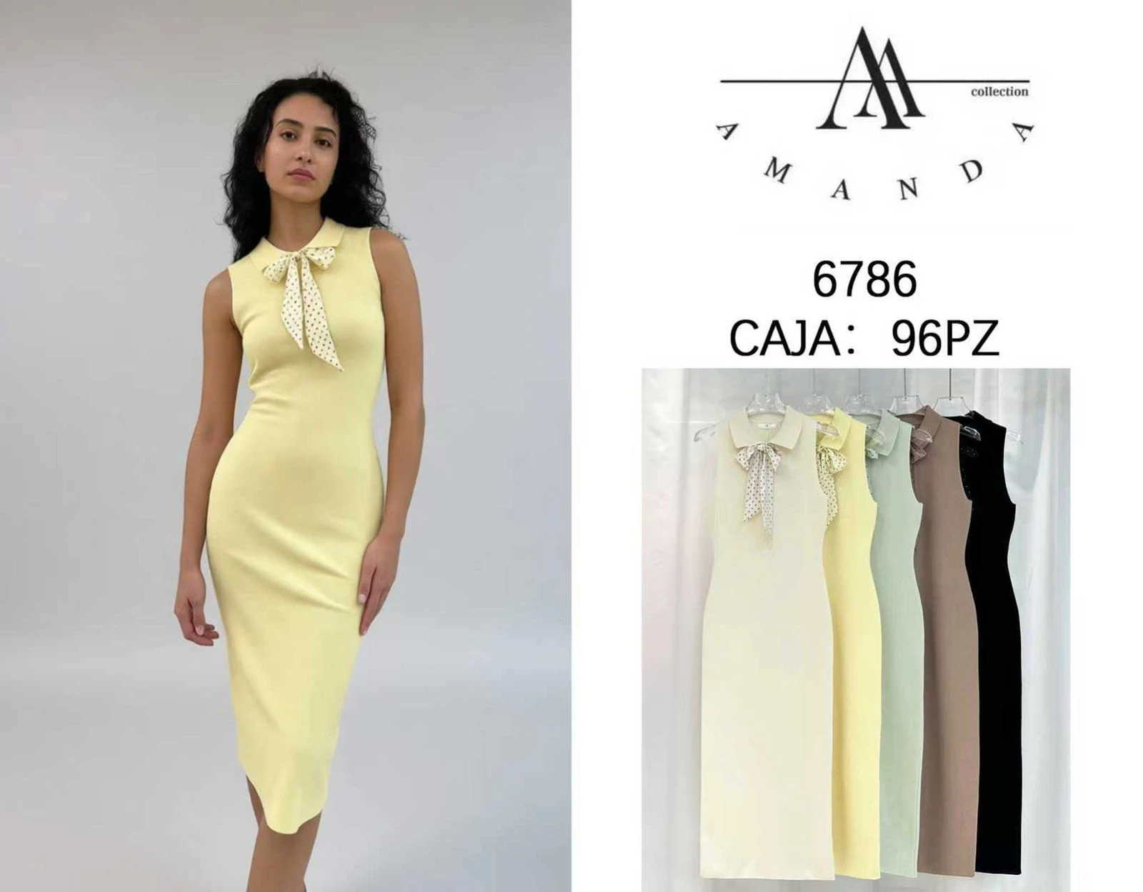 Vestido de cuello polo sin mangas con lazo-6786