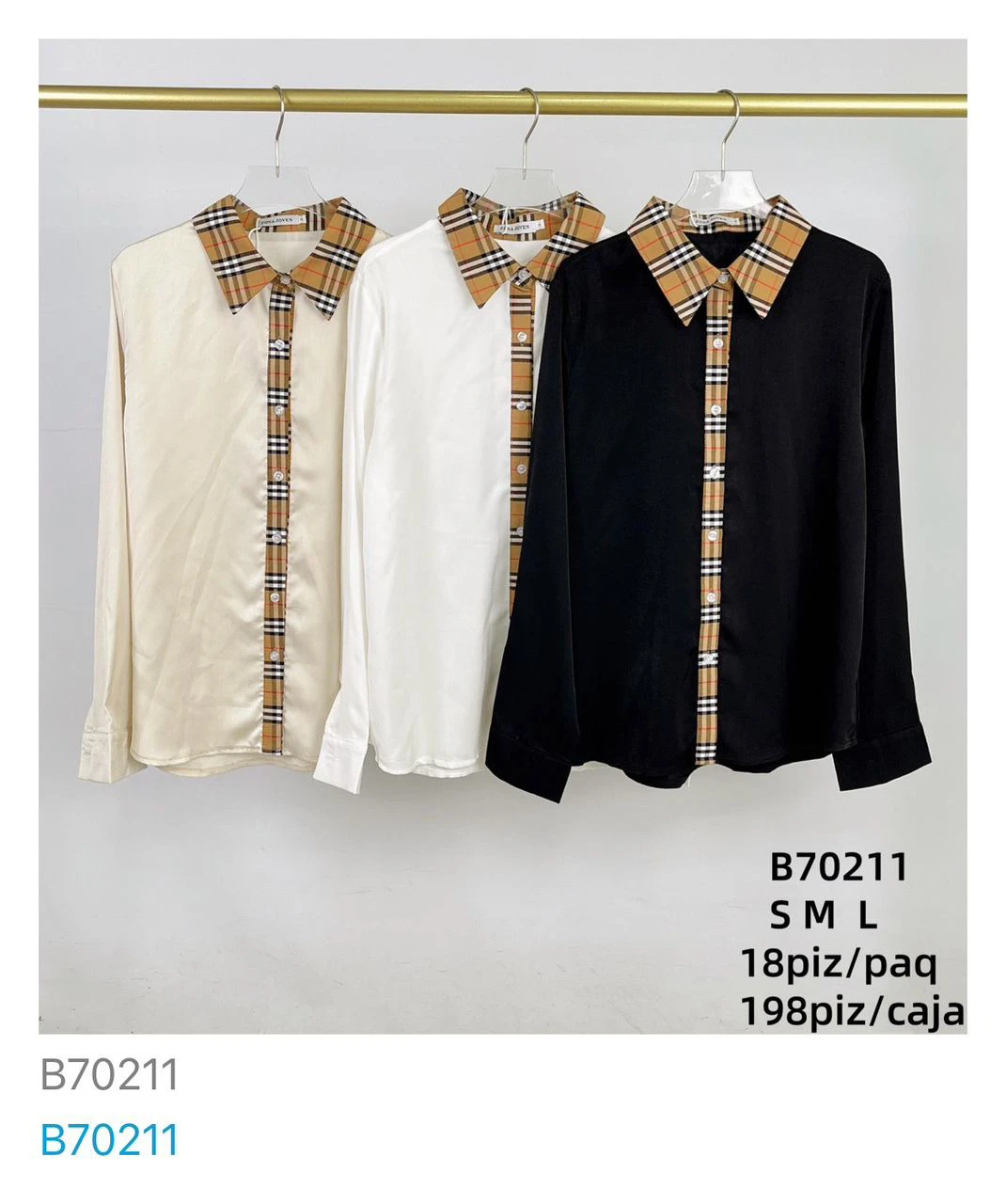 Camisa con cuello y franja a cuadros-B70211
