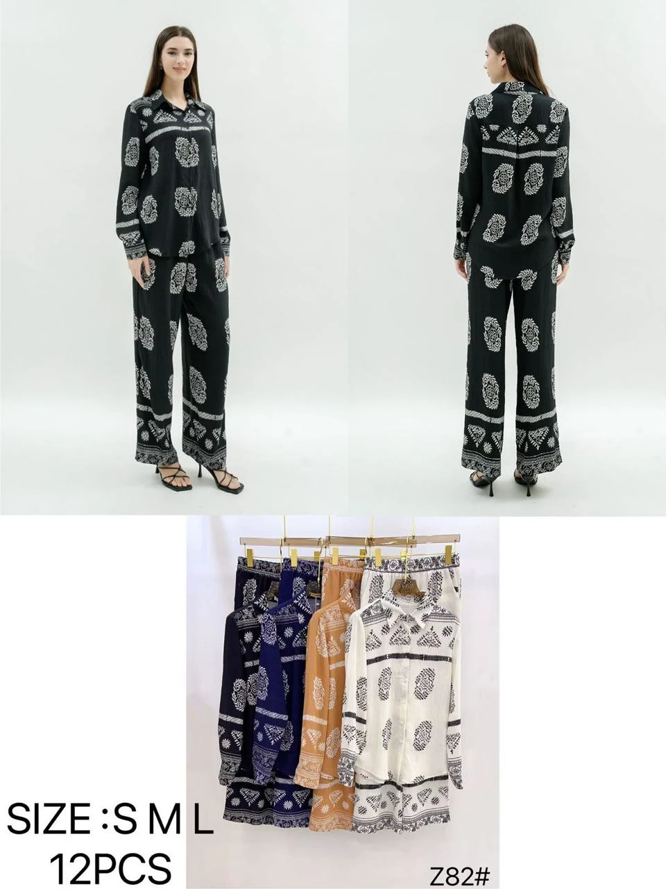 Conjunto de camisa y pantalón con estampado étnico-Z82
