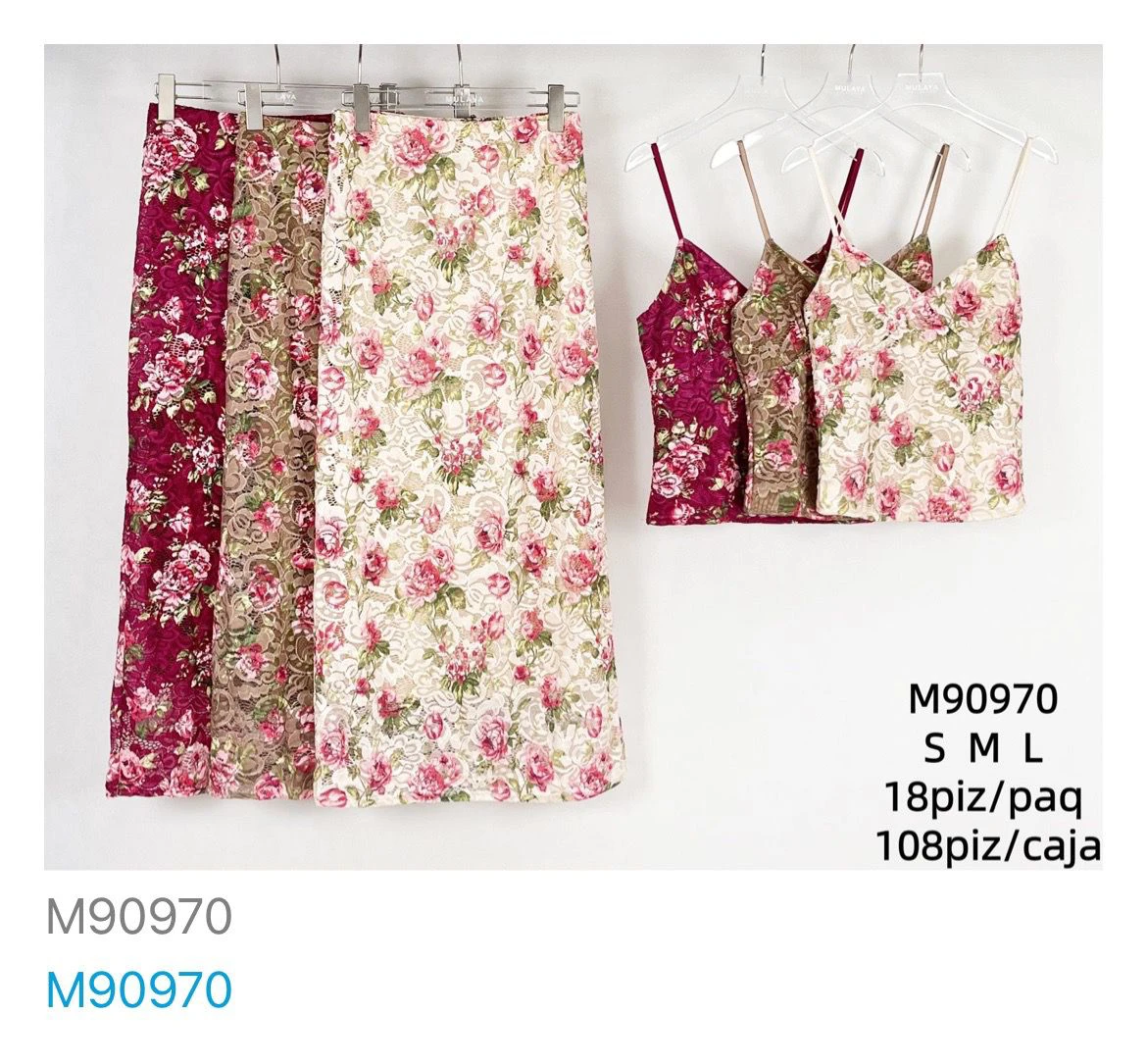 Conjunto de top de tirantes y falda con estampado floral-M90970
