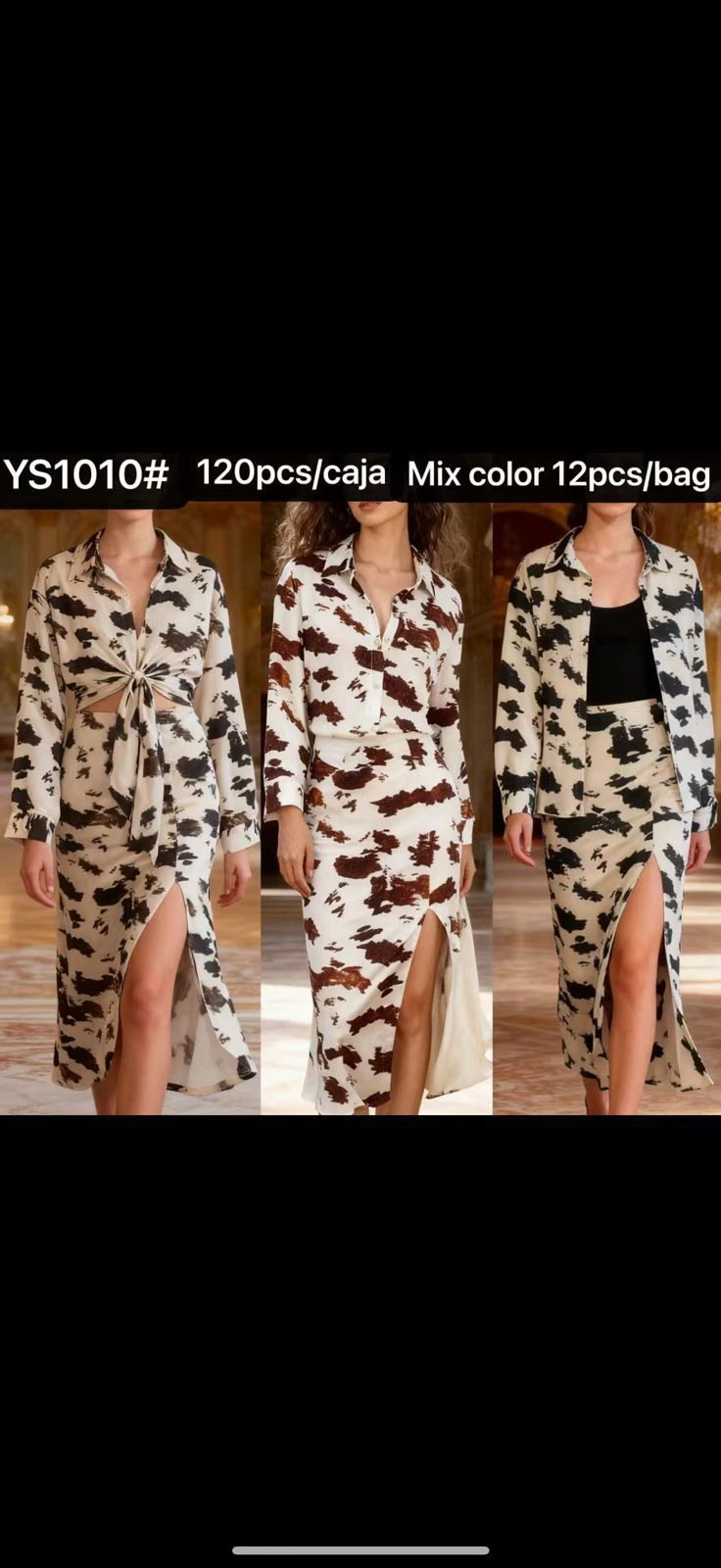 Conjunto de camisa y falda con estampado de vaca-YS1010