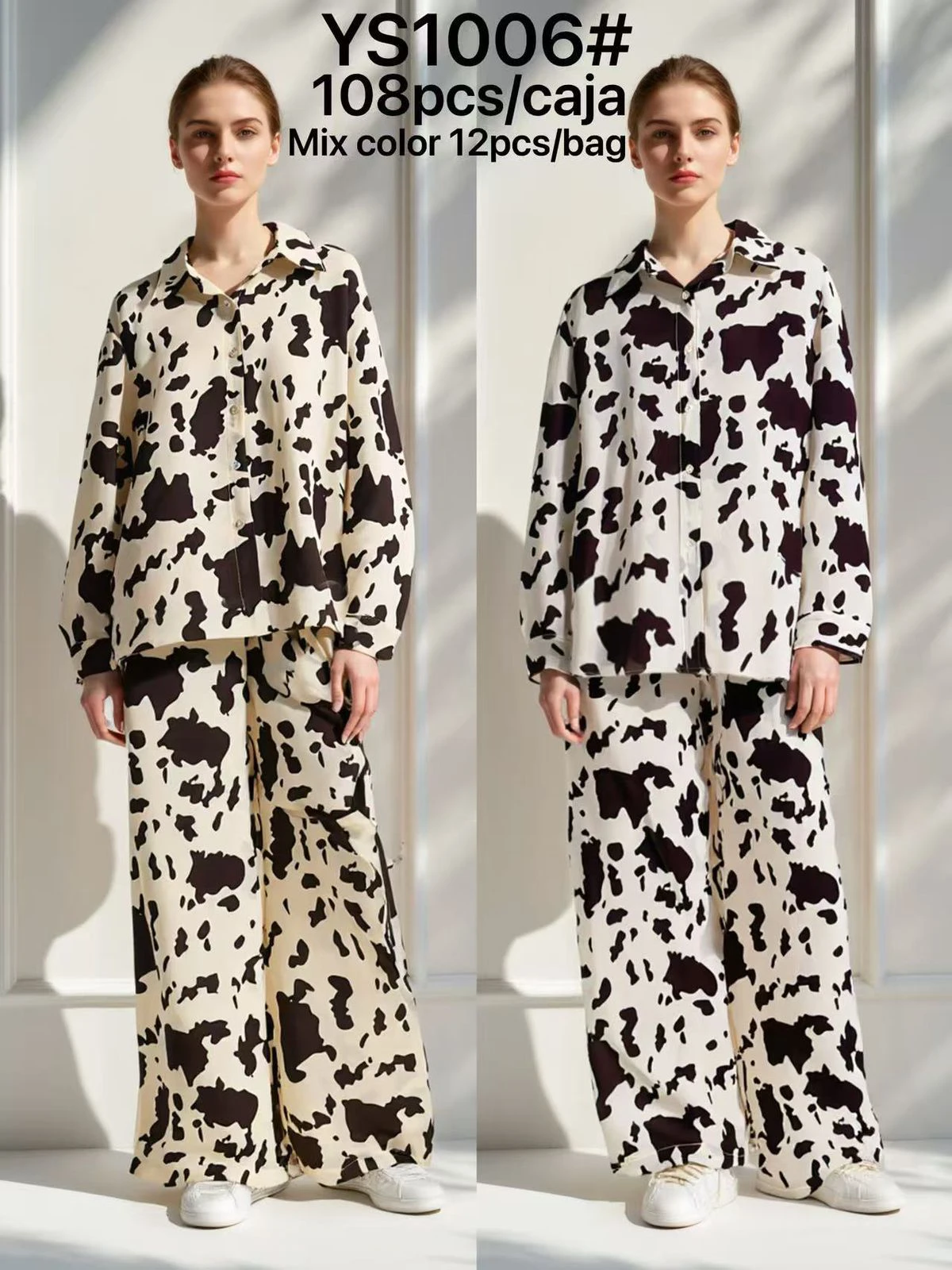 Conjunto de Pijama de Dos Piezas con Estampado de Vaca-YS1006
