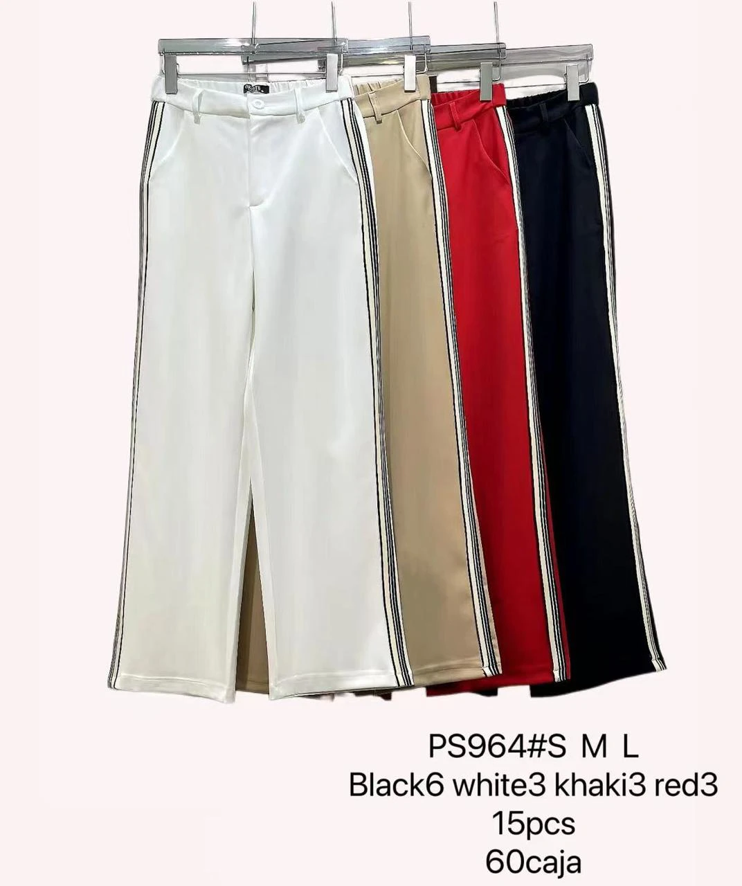 Pantalones de pernera ancha con raya lateral-PS964