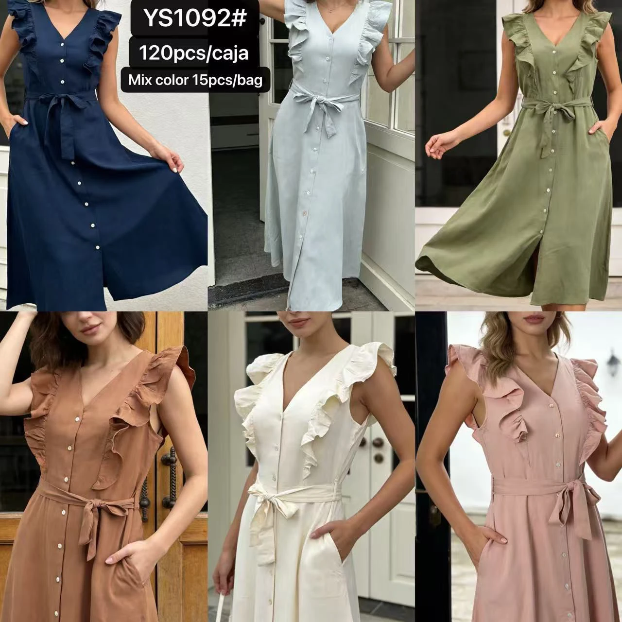 Vestido con volantes y cinturón-YS1092