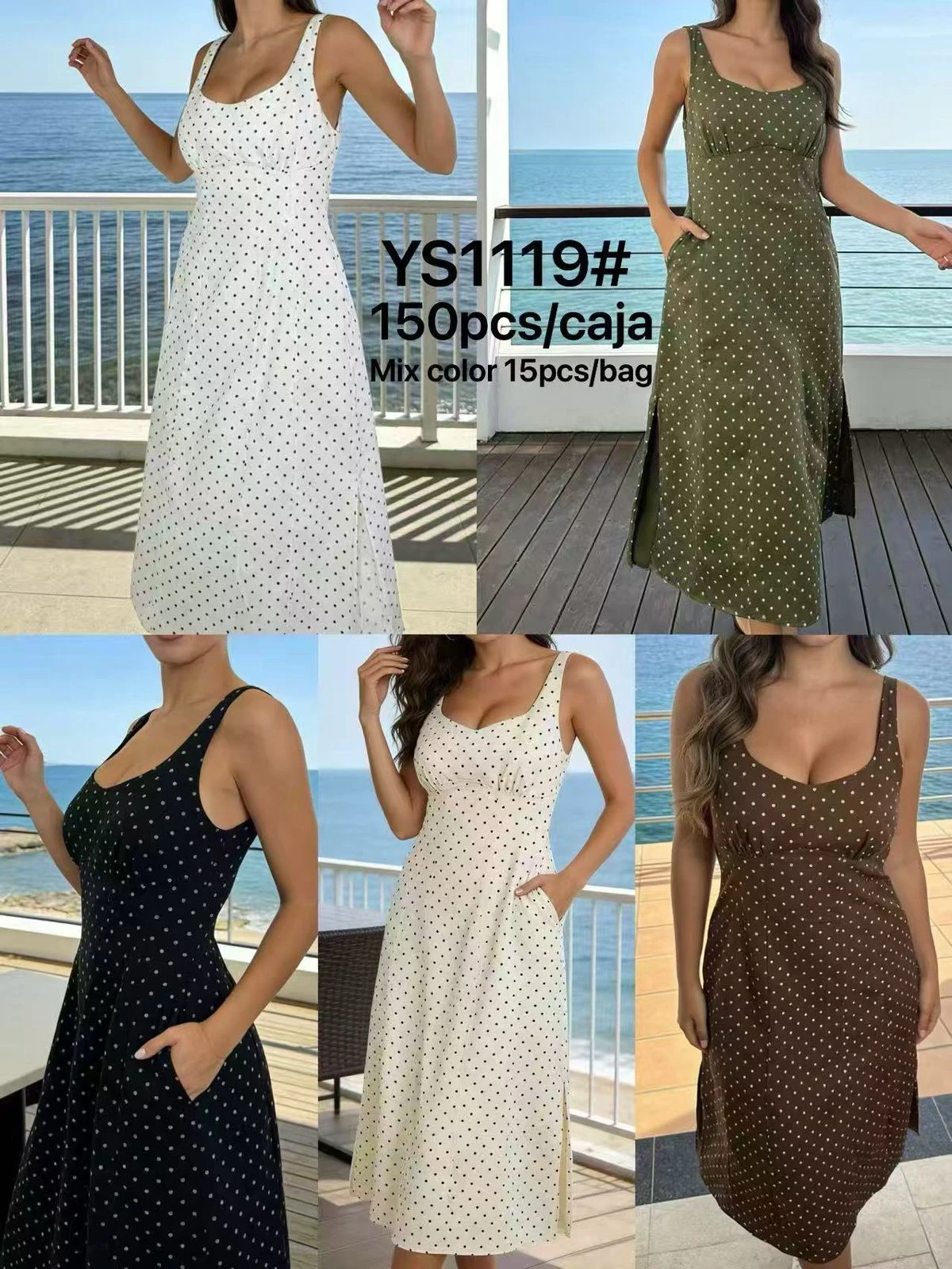 Vestido de Tirantes con Estampado de Lunares-YS1119