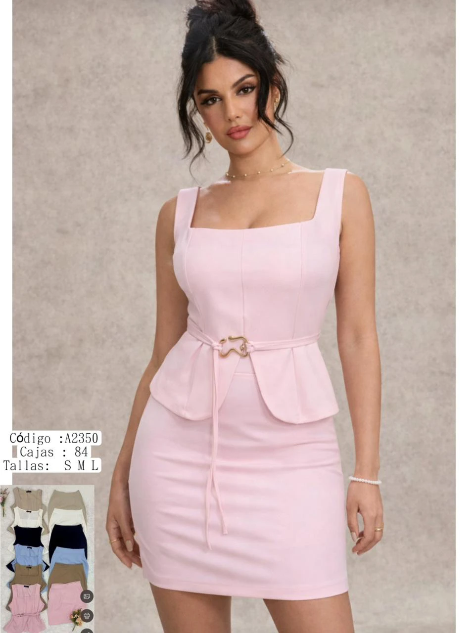 Conjunto de cuello cuadrado con cinturón-A2350