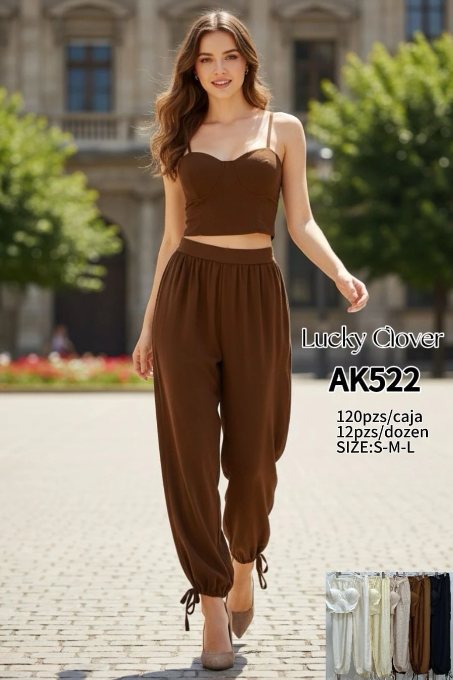 Conjunto de top de tirantes y pantalón holgado-AK522