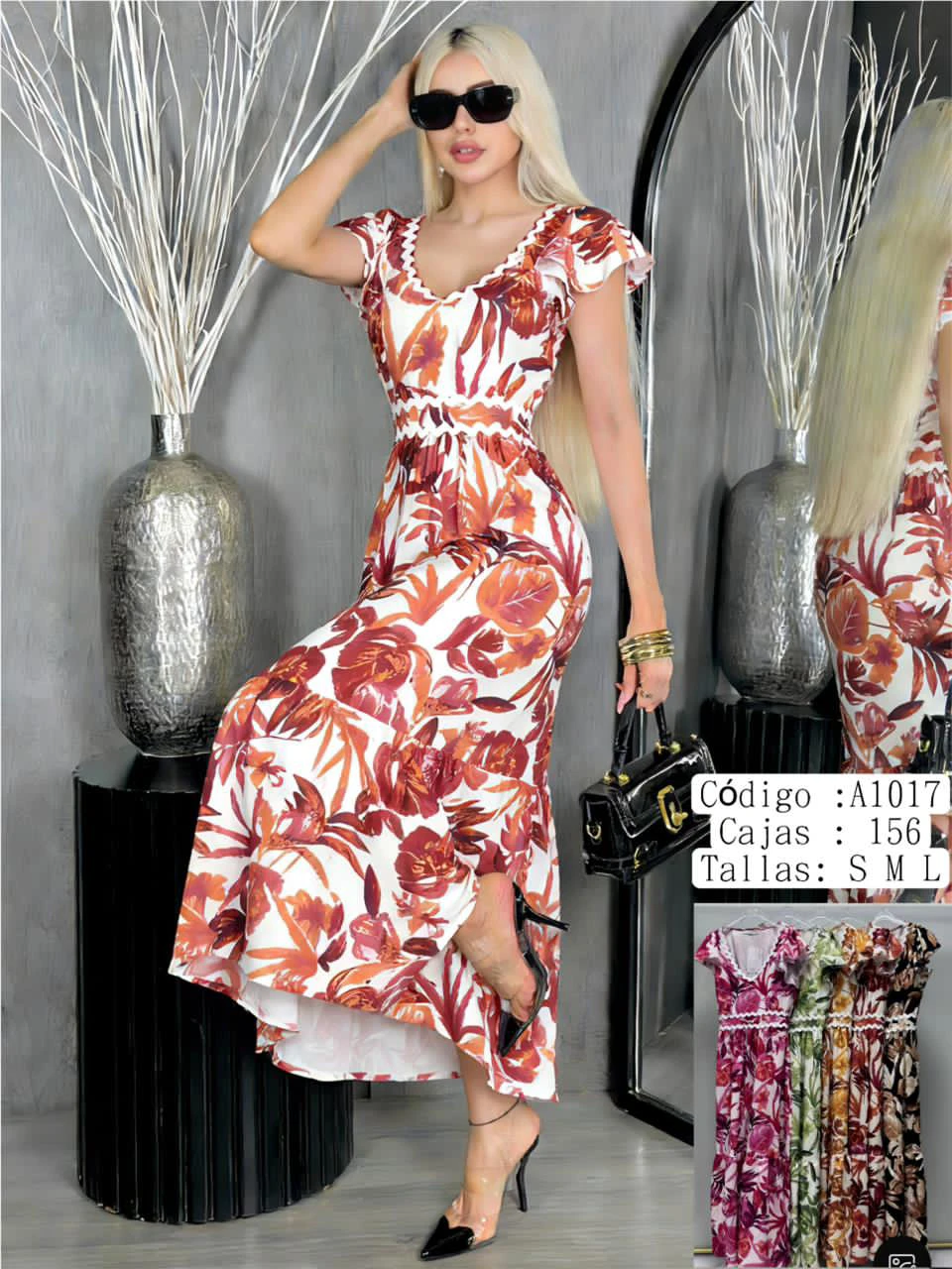 Vestido largo floreado-A1017