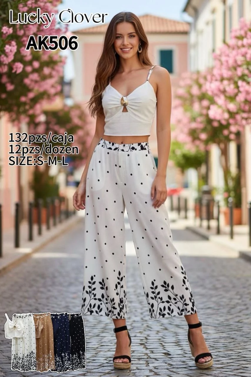 Conjunto de top y pantalón estampado-AK506